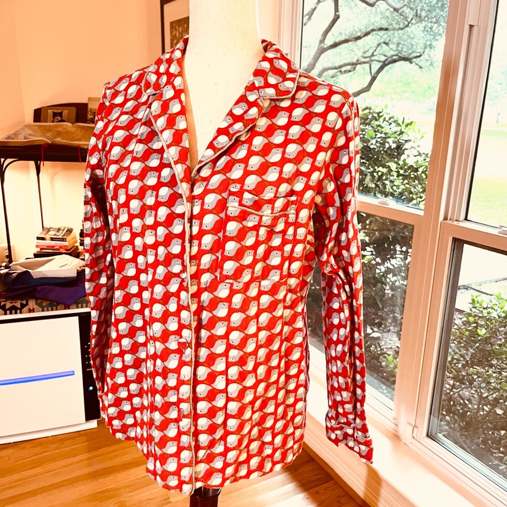 Boden Size 8 Vanessa Cosy Pajama’s - Red and Light Blue Bird-Print Pajamas